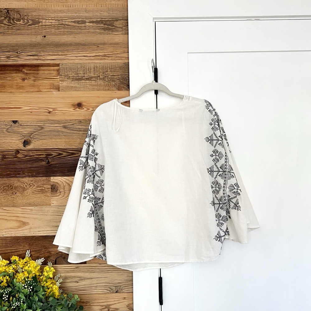 Zara Embroidered Lace Trim Butterfly Wing Linen Blend Top Large - Picture 4 of 6